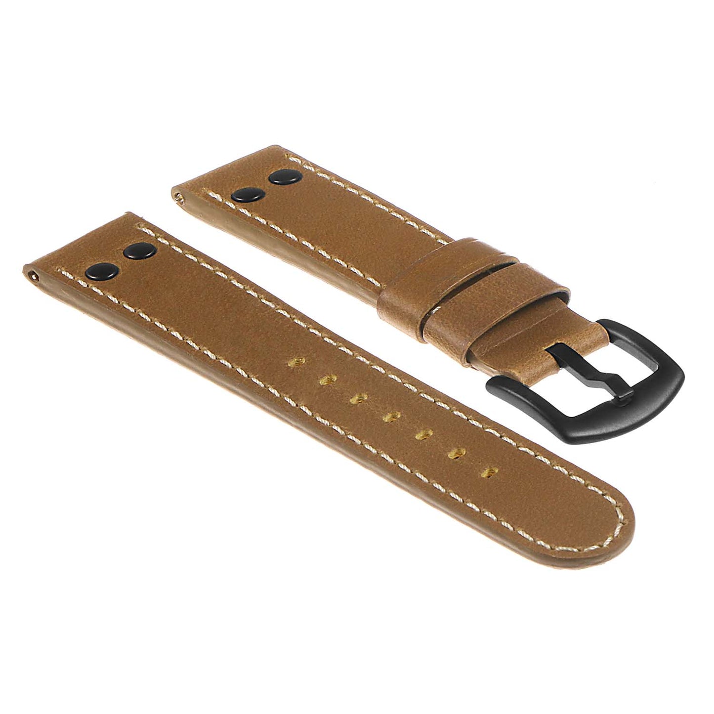 DASSARI Vintage Leather Pilot Watch Band w/ Matte Black Rivets