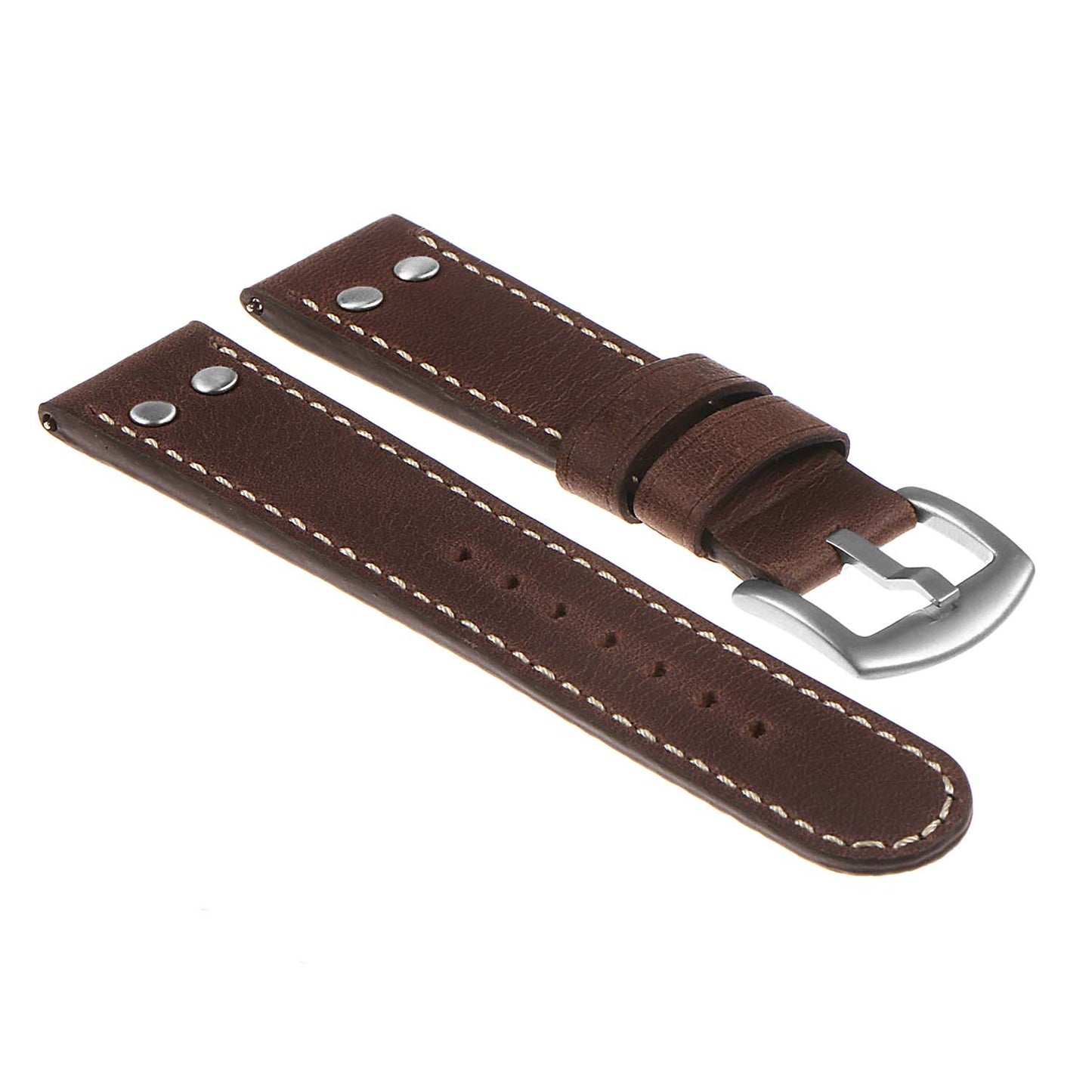 DASSARI Vintage Leather Pilot Watch Band w/ Silver Rivets