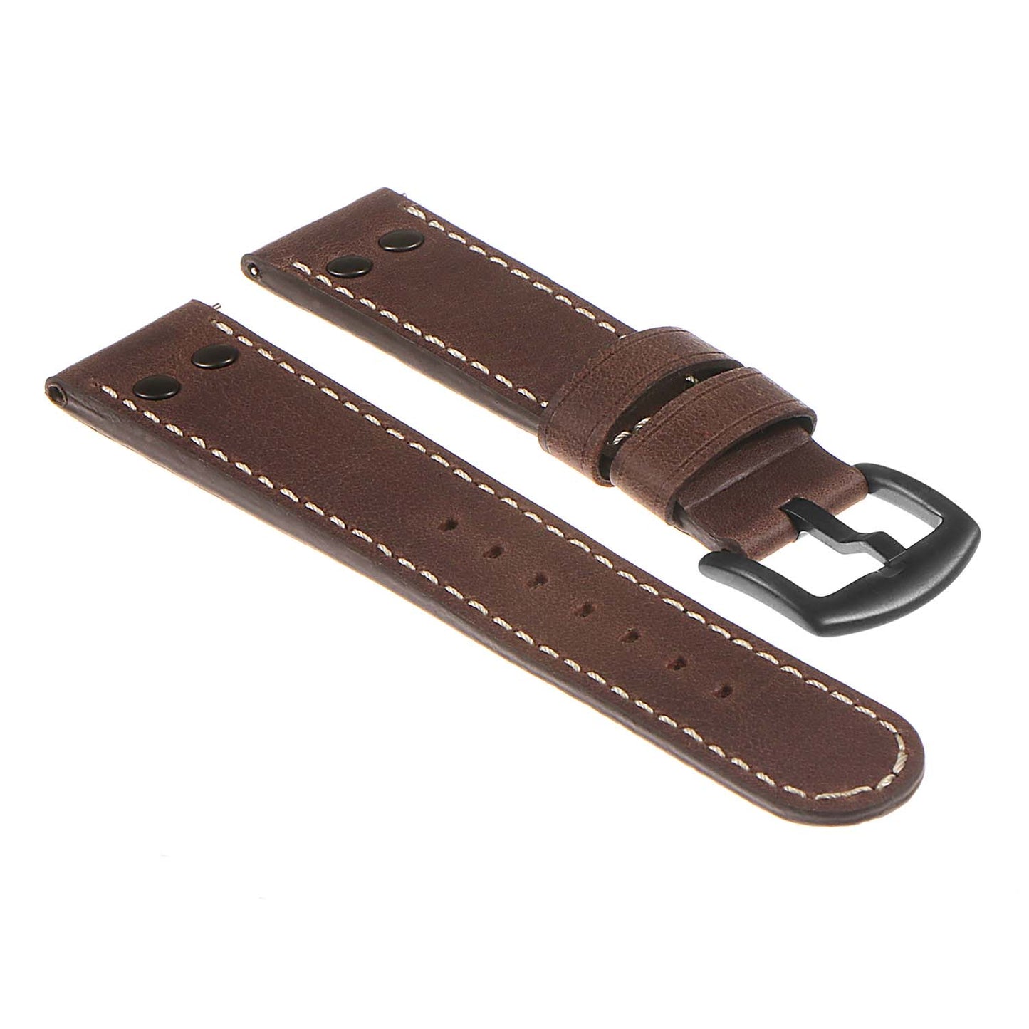 DASSARI Vintage Leather Pilot Watch Band w/ Matte Black Rivets for Apple Watch