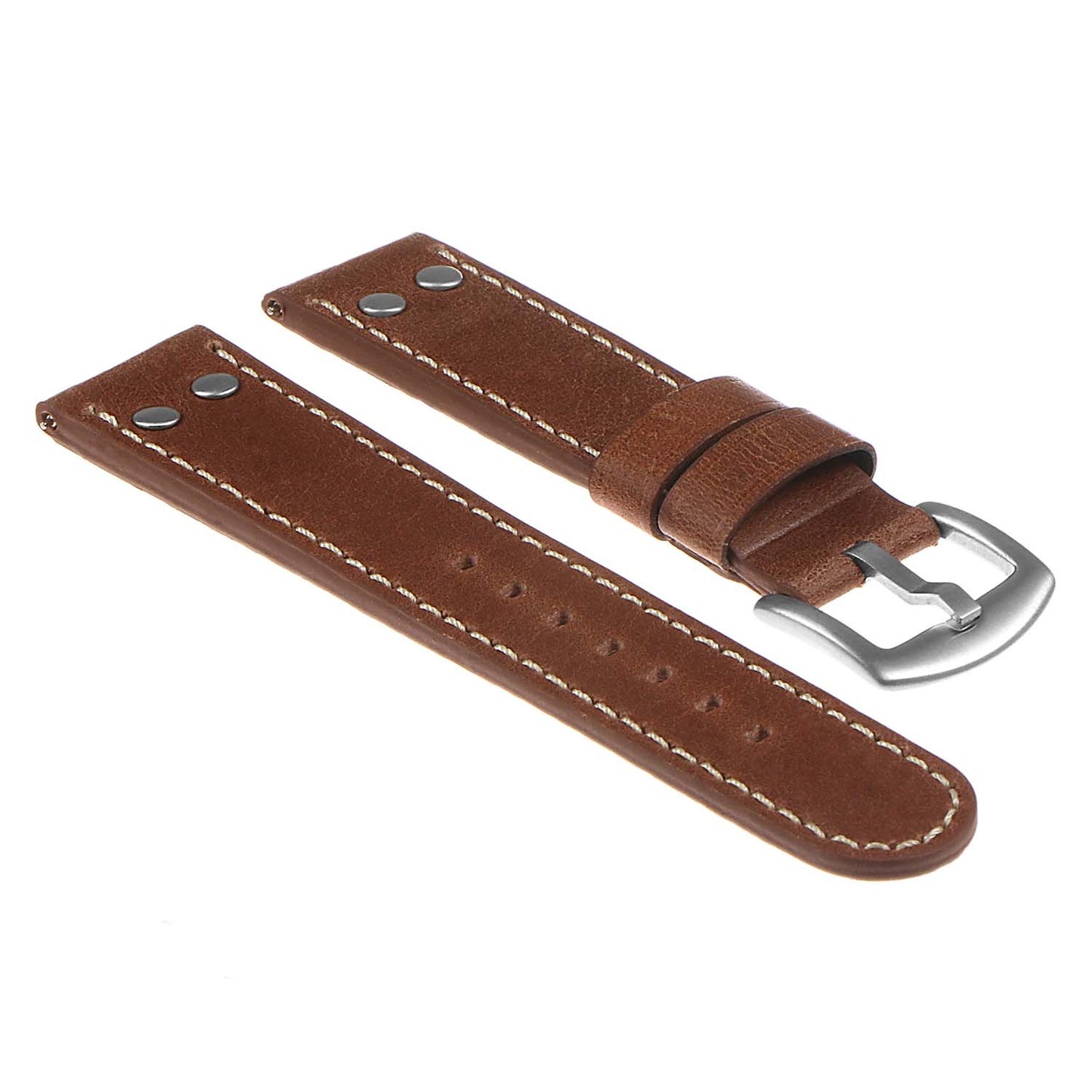 DASSARI Vintage Leather Pilot Watch Band w/ Silver Rivets
