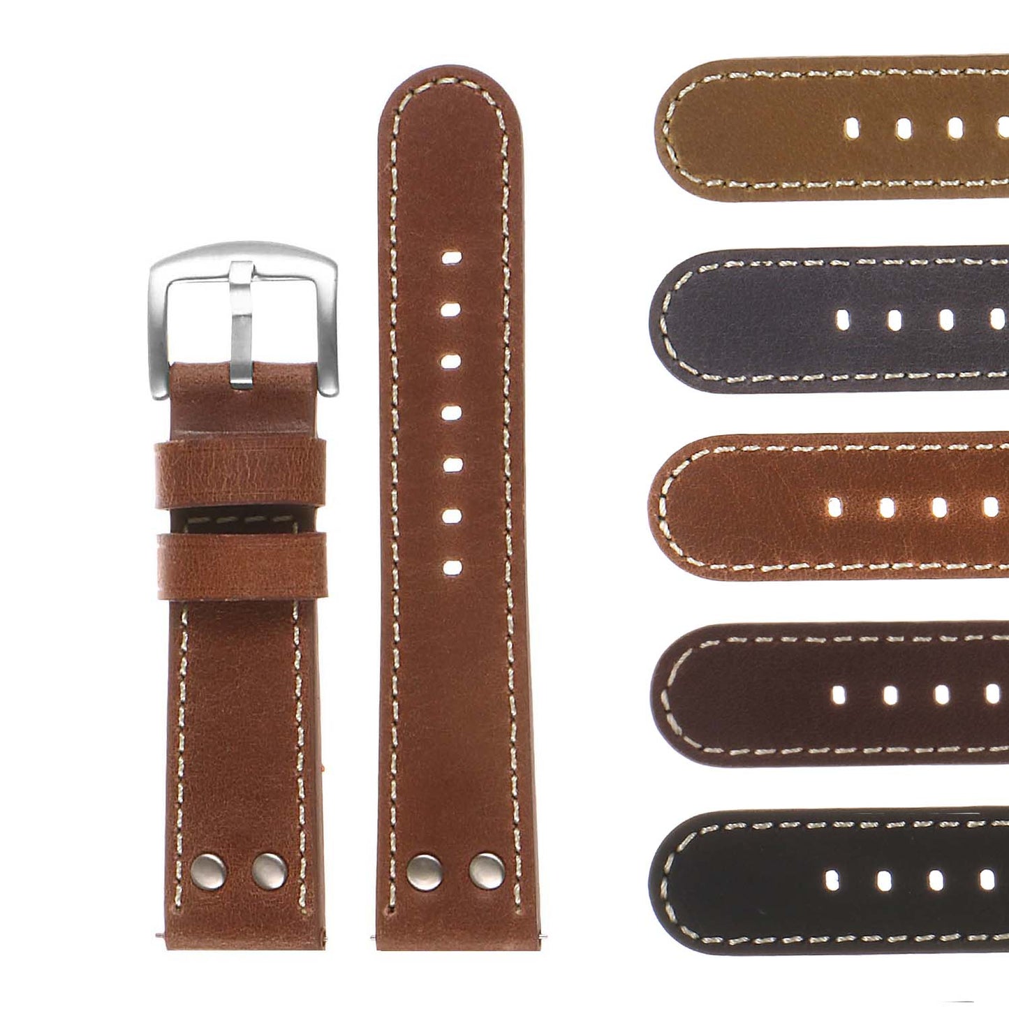 DASSARI Vintage Leather Pilot Watch Band w/ Matte Black Rivets for Apple Watch