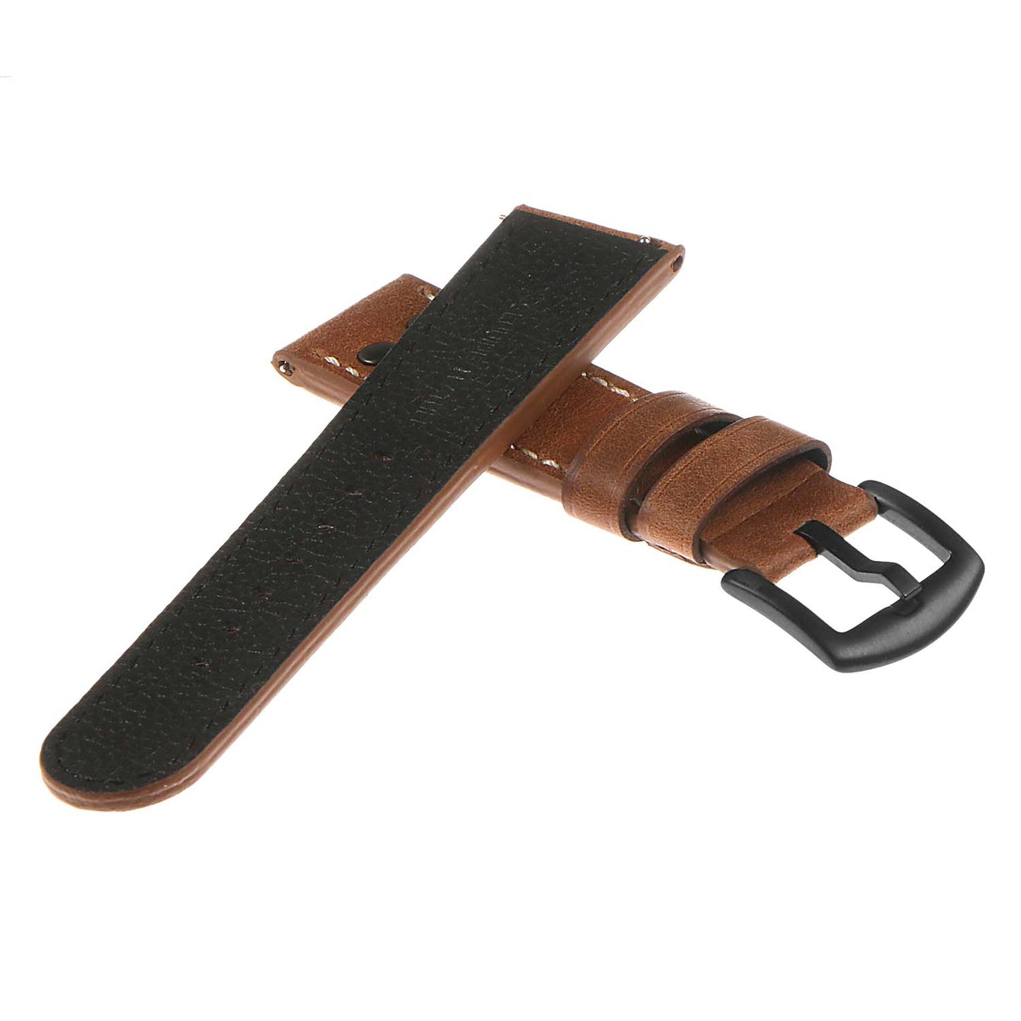 DASSARI Vintage Leather Pilot Watch Band w/ Matte Black Rivets