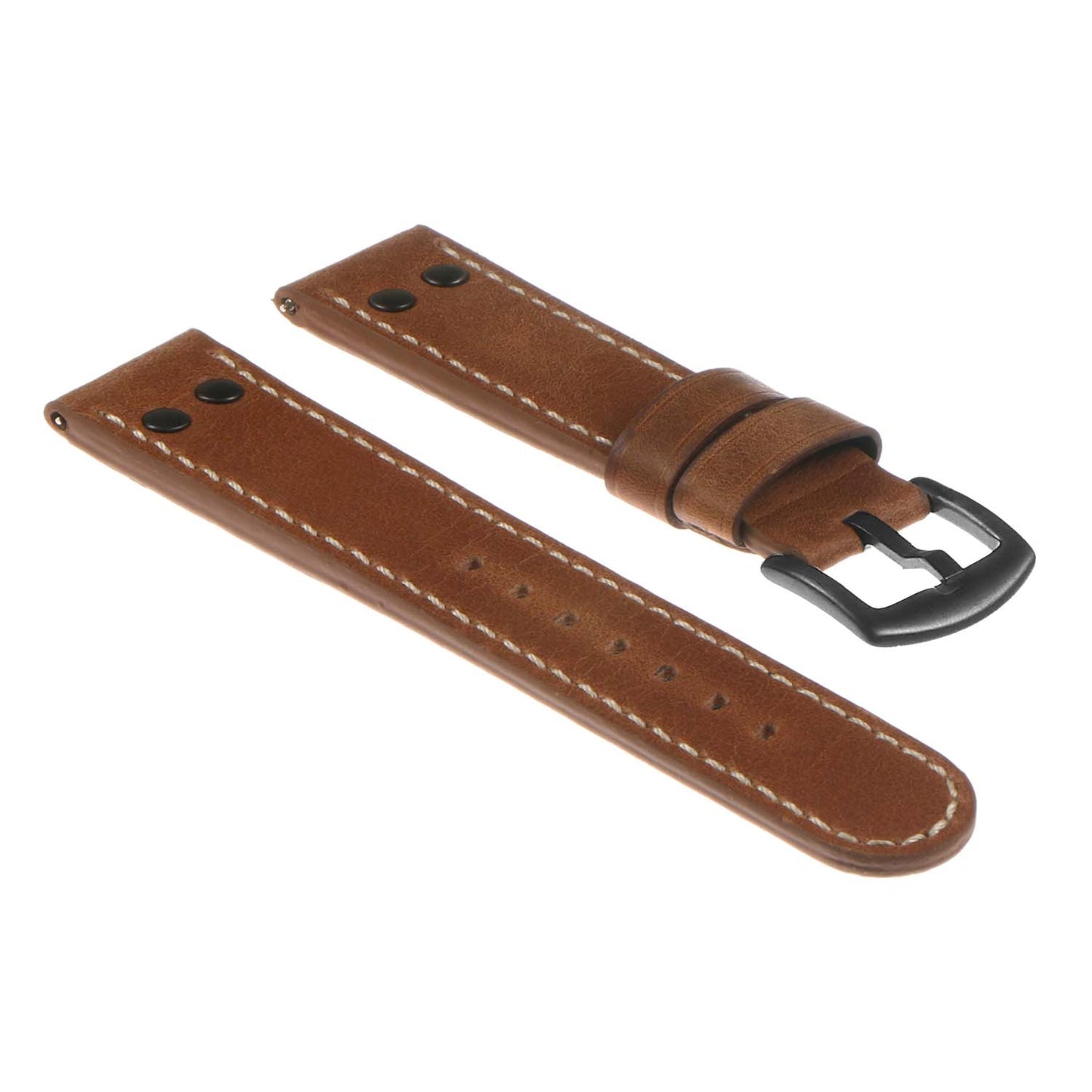 DASSARI Vintage Leather Pilot Watch Band w/ Matte Black Rivets