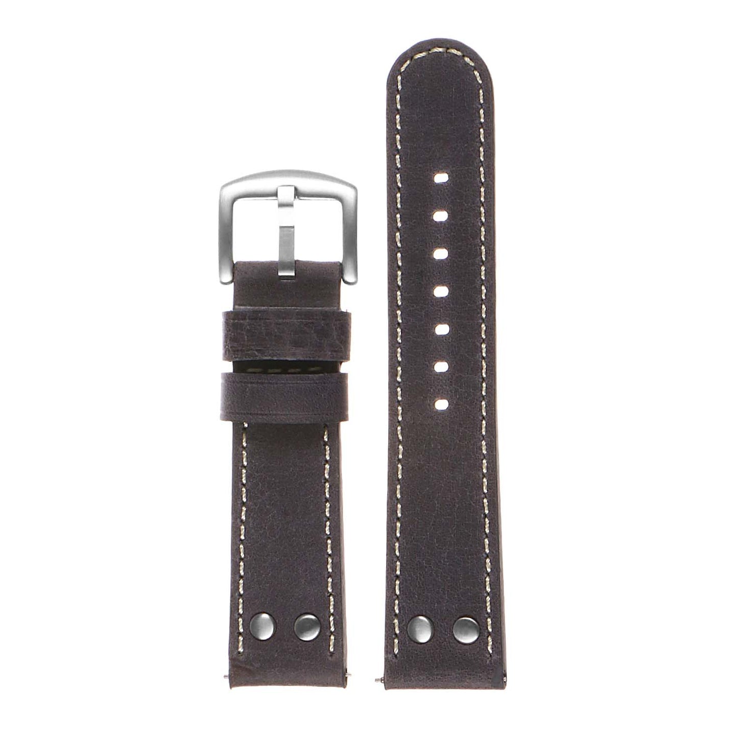 DASSARI Vintage Leather Pilot Watch Band w/ Silver Rivets