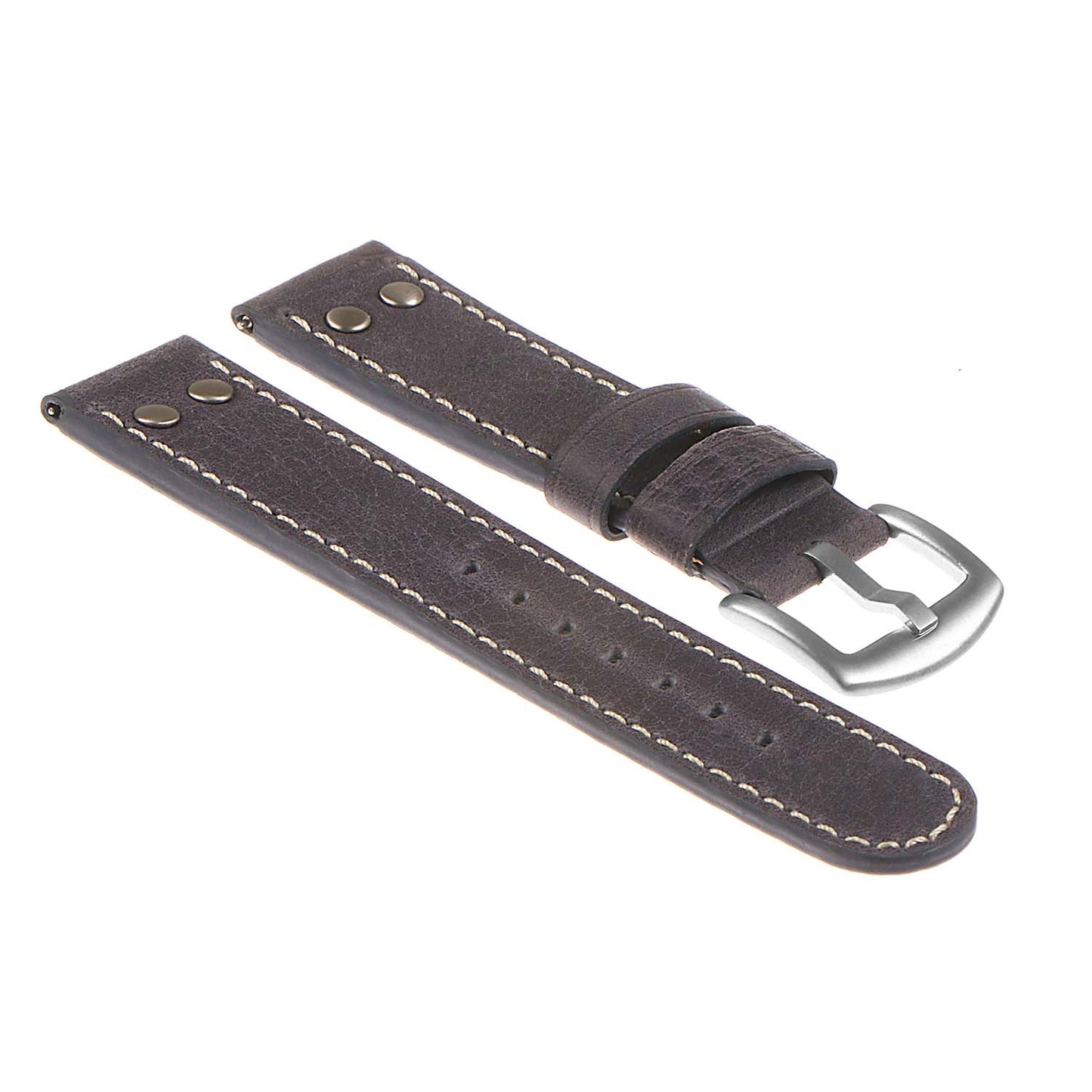 DASSARI Vintage Leather Pilot Watch Band w/ Silver Rivets
