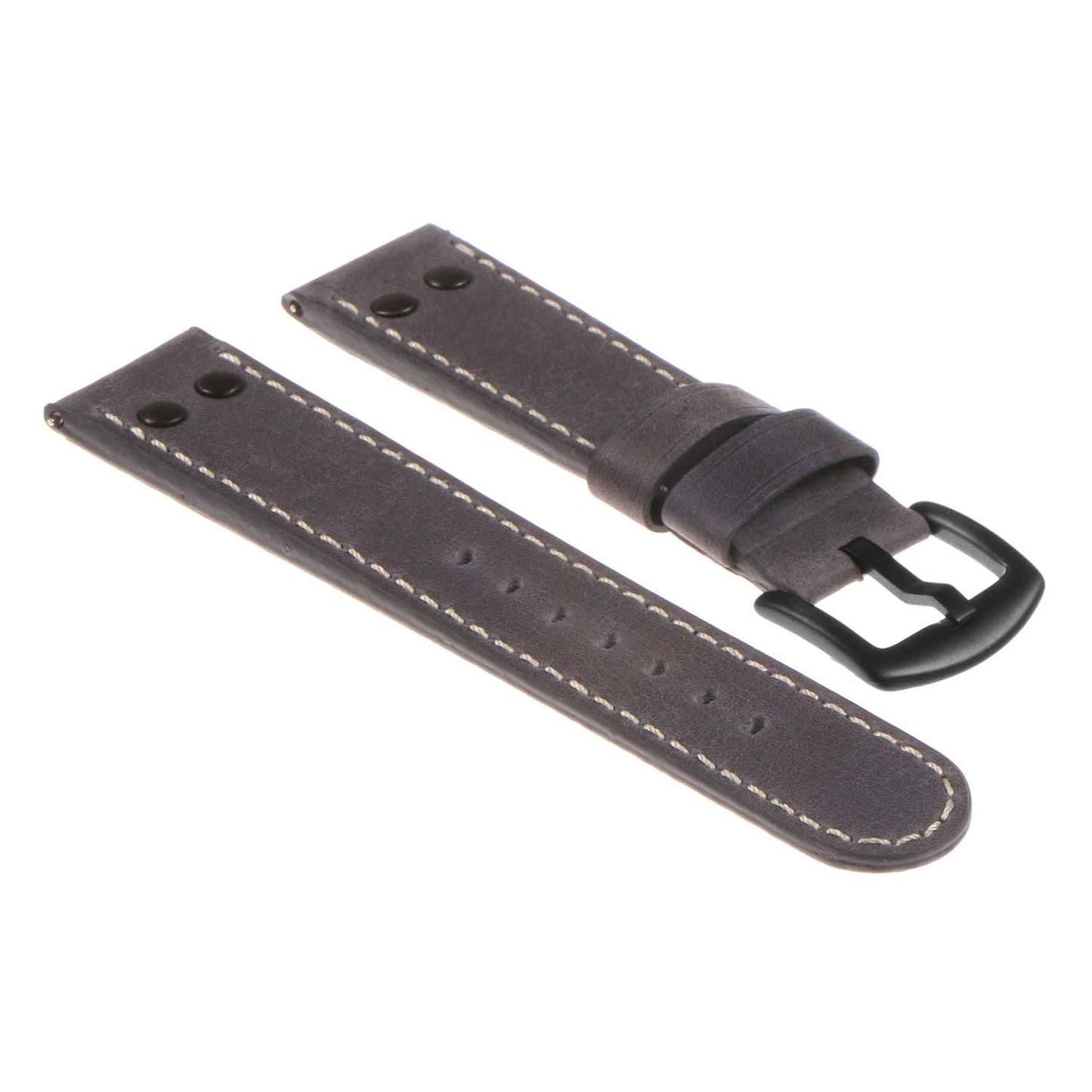 DASSARI Vintage Leather Pilot Watch Band w/ Matte Black Rivets