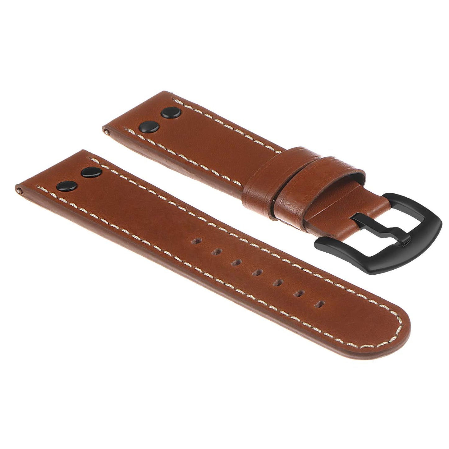 DASSARI Pilot Leather Watch Band w/ Matte Black Rivets for Apple Watch
