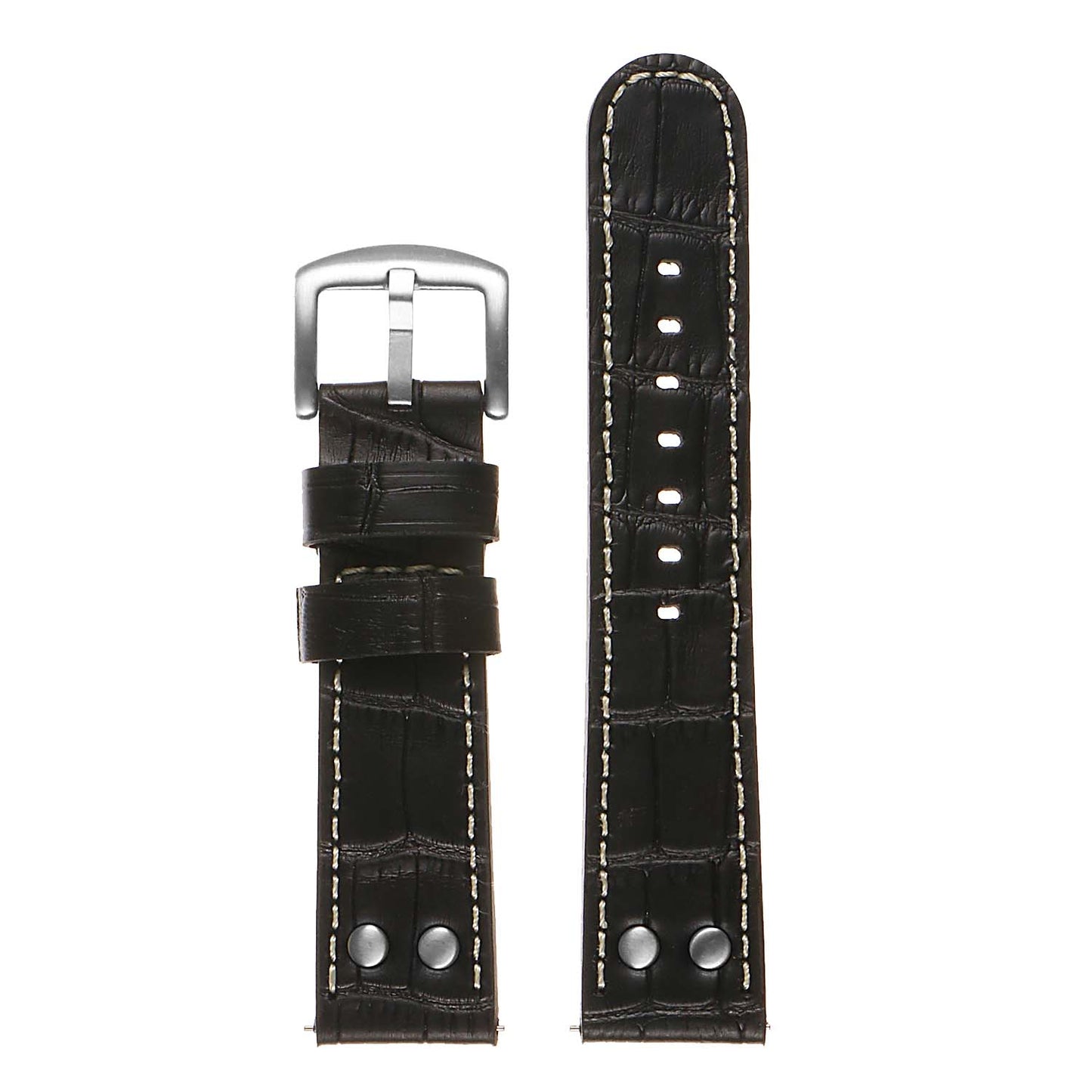 DASSARI Croc Embossed Leather Pilot Watch Band w/ Matte Black Rivets for Apple Watch
