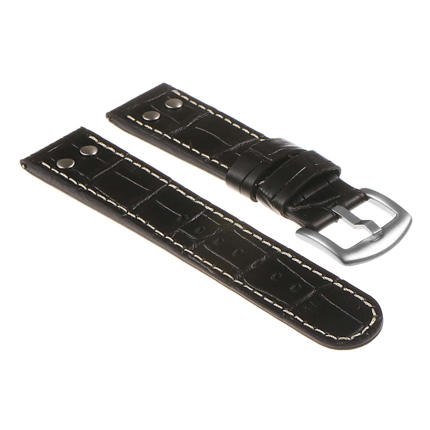 DASSARI Croc Embossed Leather Pilot Watch Band w/ Matte Black Rivets for Apple Watch