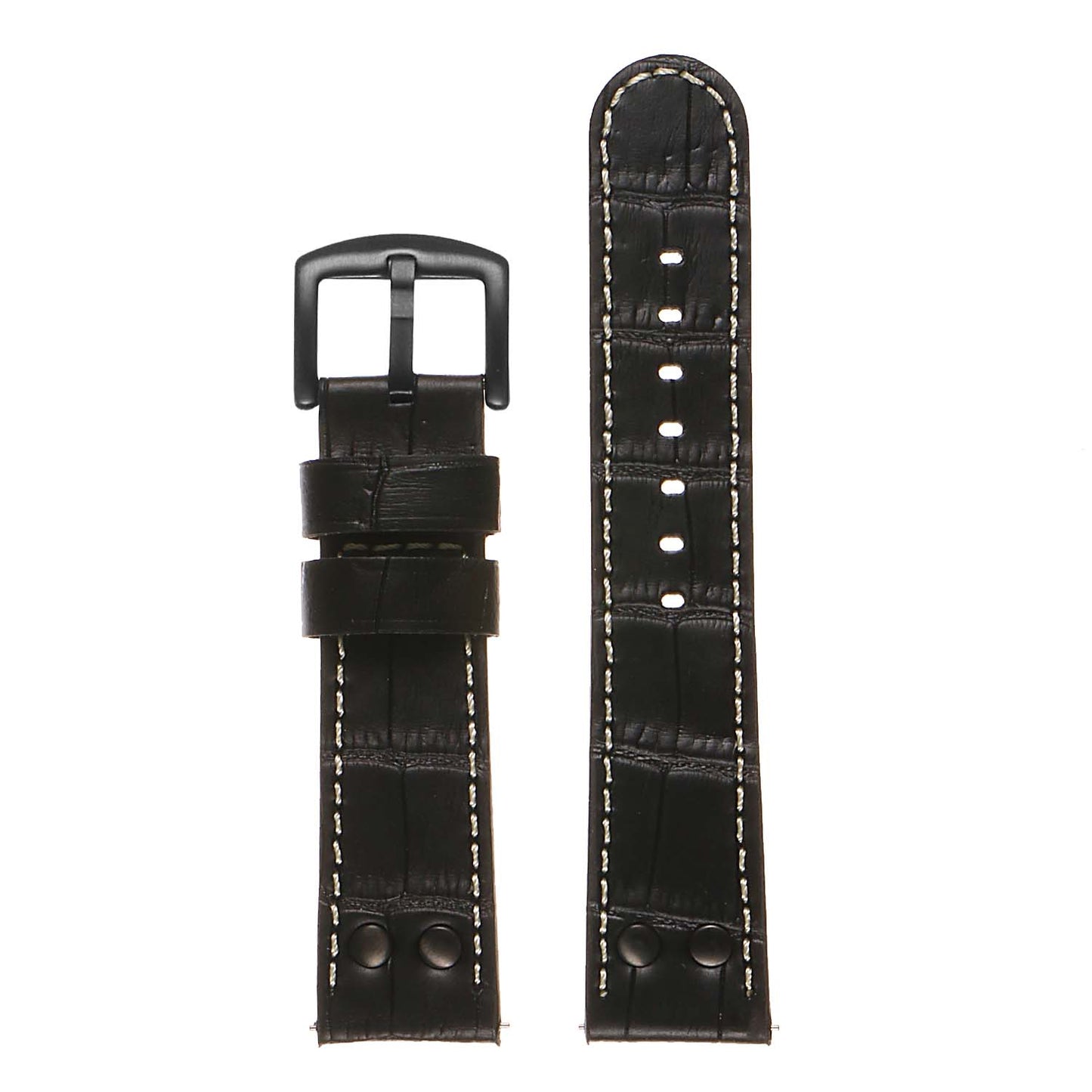 DASSARI Croc Embossed Leather Pilot Watch Band w/ Matte Black Rivets for Apple Watch