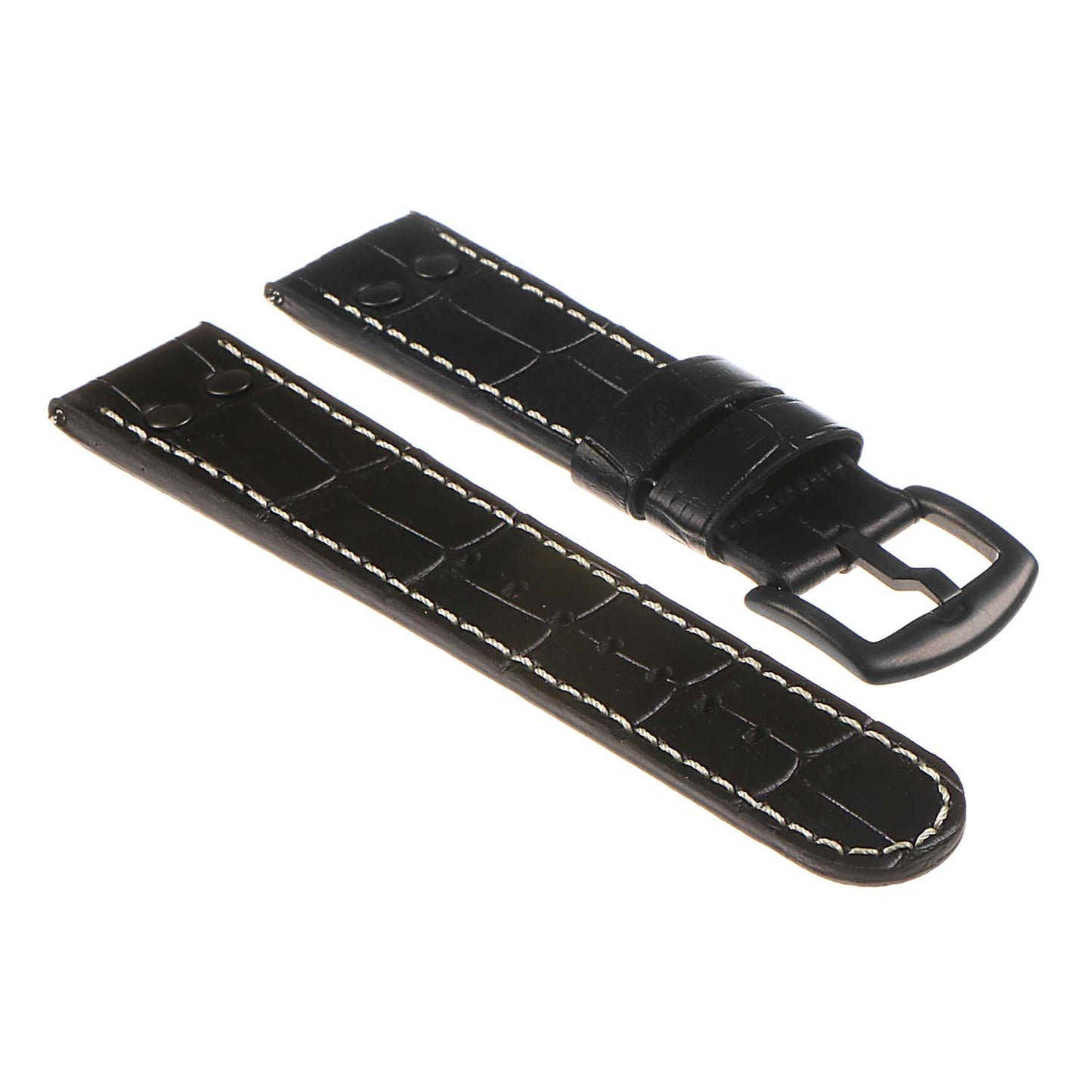 DASSARI Croc Embossed Leather Pilot Watch Band w/ Matte Black Rivets for Apple Watch