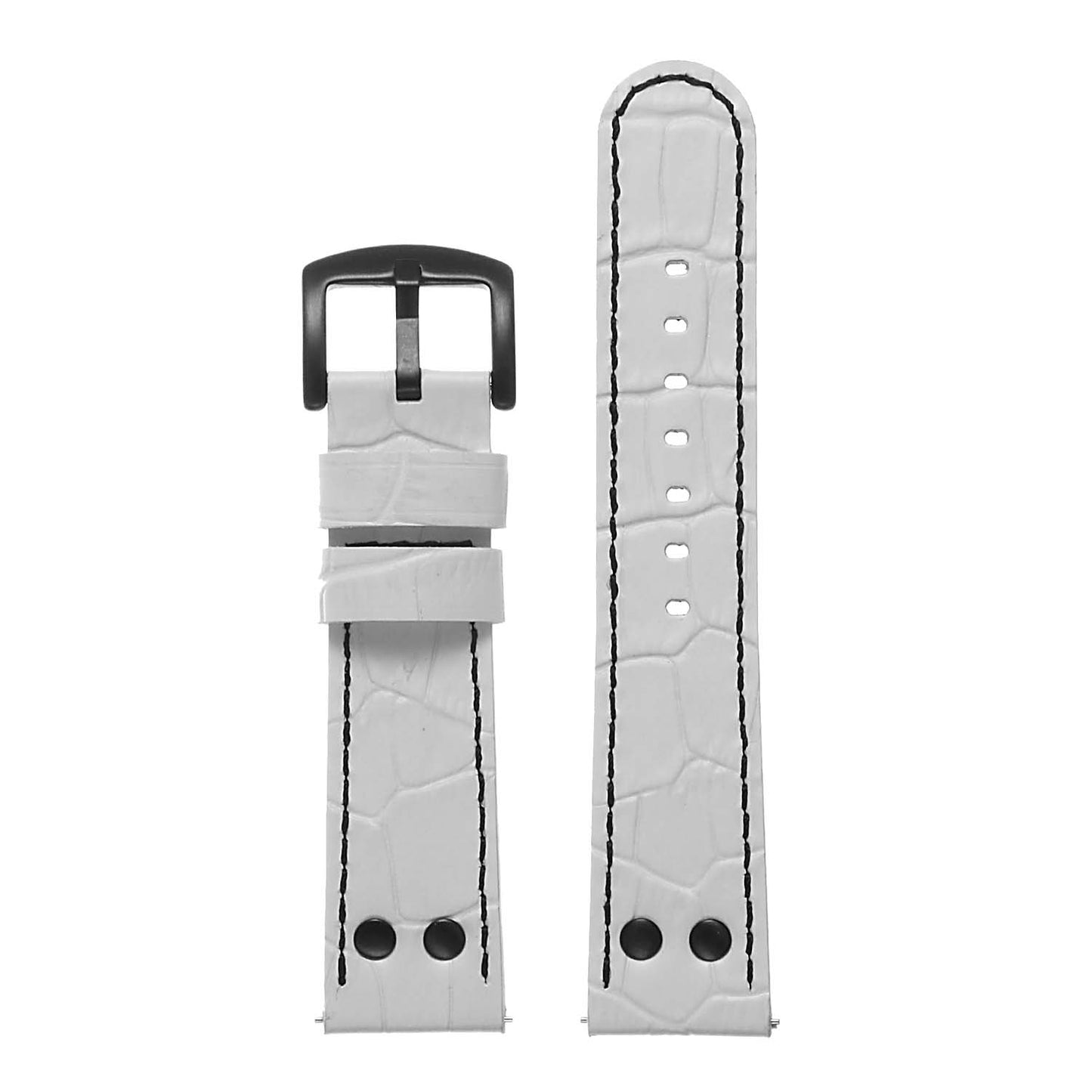 DASSARI Croc Embossed Leather Pilot Watch Band w/ Matte Black Rivets for Apple Watch