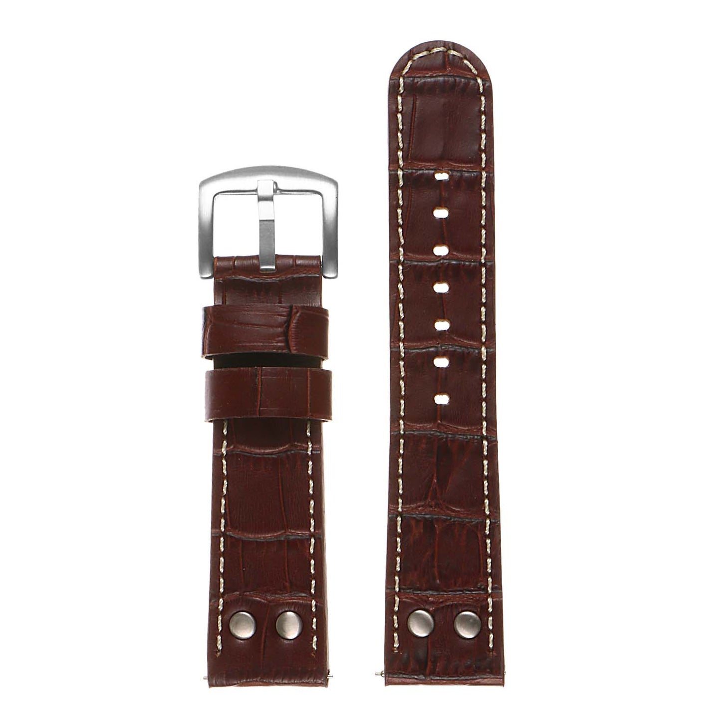 DASSARI Croc Embossed Leather Pilot Watch Band w/ Matte Black Rivets for Apple Watch