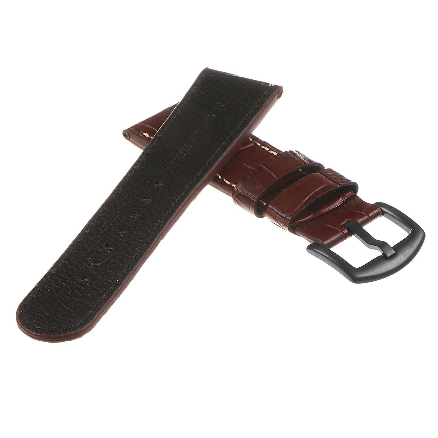 DASSARI Croc Embossed Leather Pilot Watch Band w/ Matte Black Rivets for Apple Watch