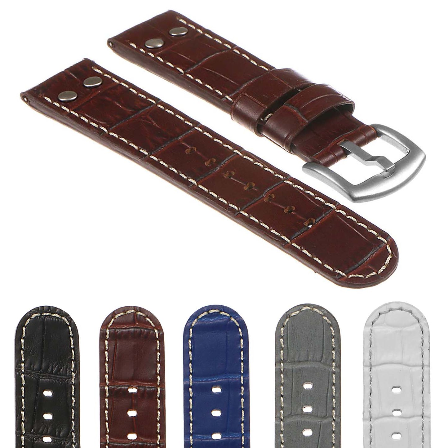 DASSARI Croc Embossed Leather Pilot Strap w/ Rivets Garmin Venu