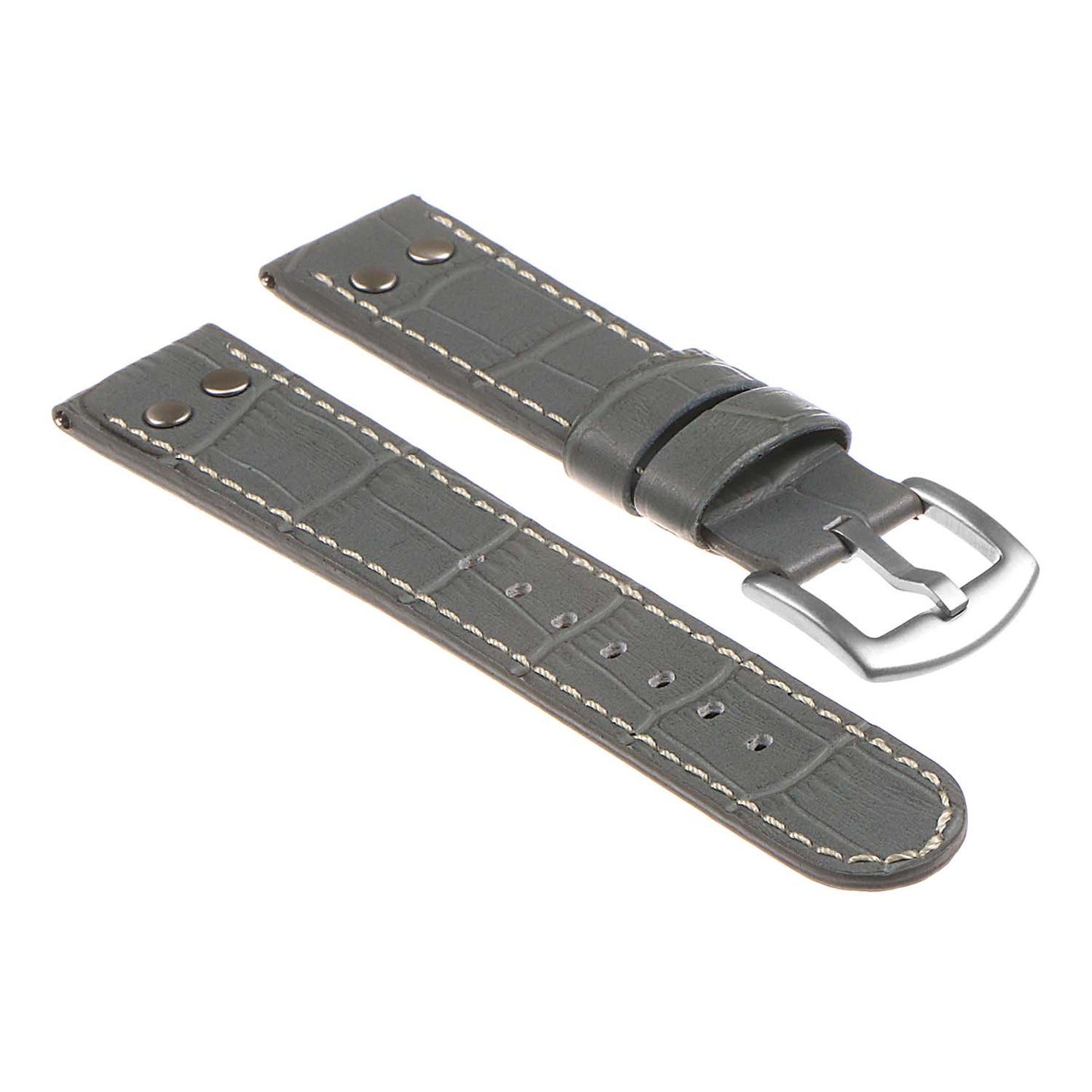 DASSARI Croc Embossed Leather Pilot Watch Band w/ Matte Black Rivets for Apple Watch