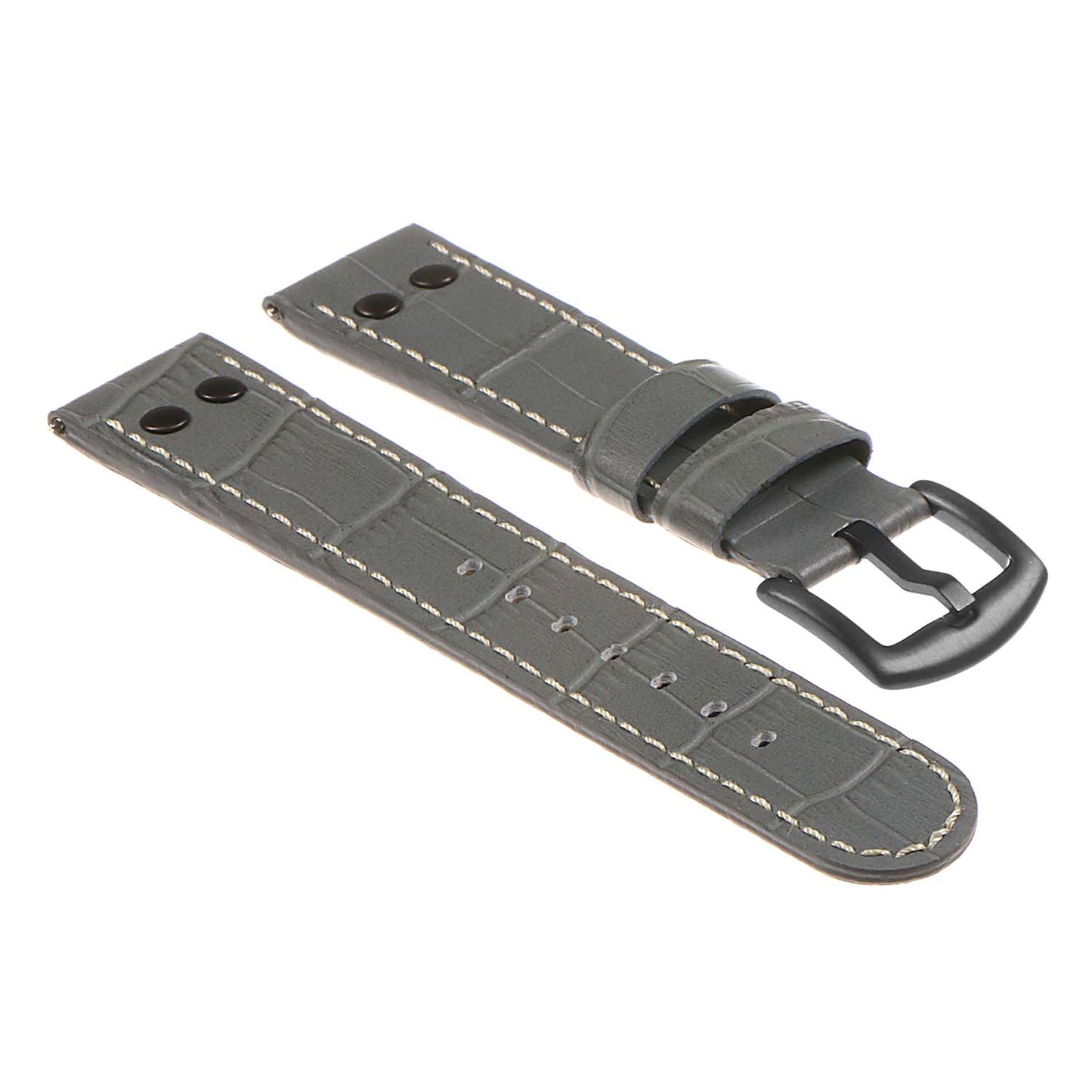 DASSARI Croc Embossed Leather Pilot Watch Band w/ Matte Black Rivets for Apple Watch
