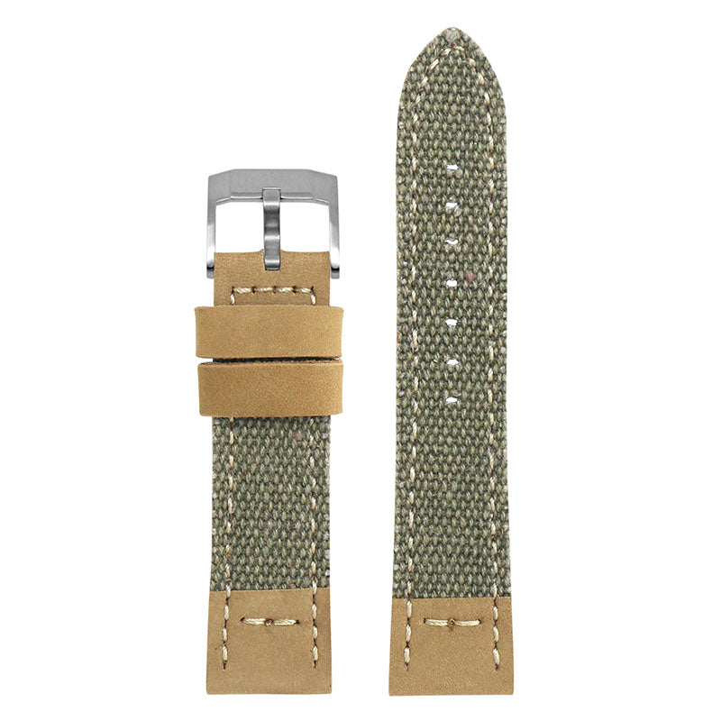 DASSARI Canvas & Leather Strap Green 24mm