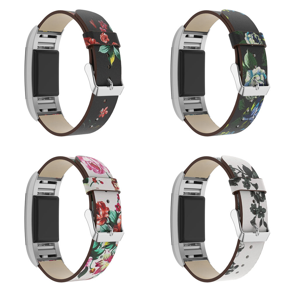 Leather Strap with Peonies for Fitbit Charge 2