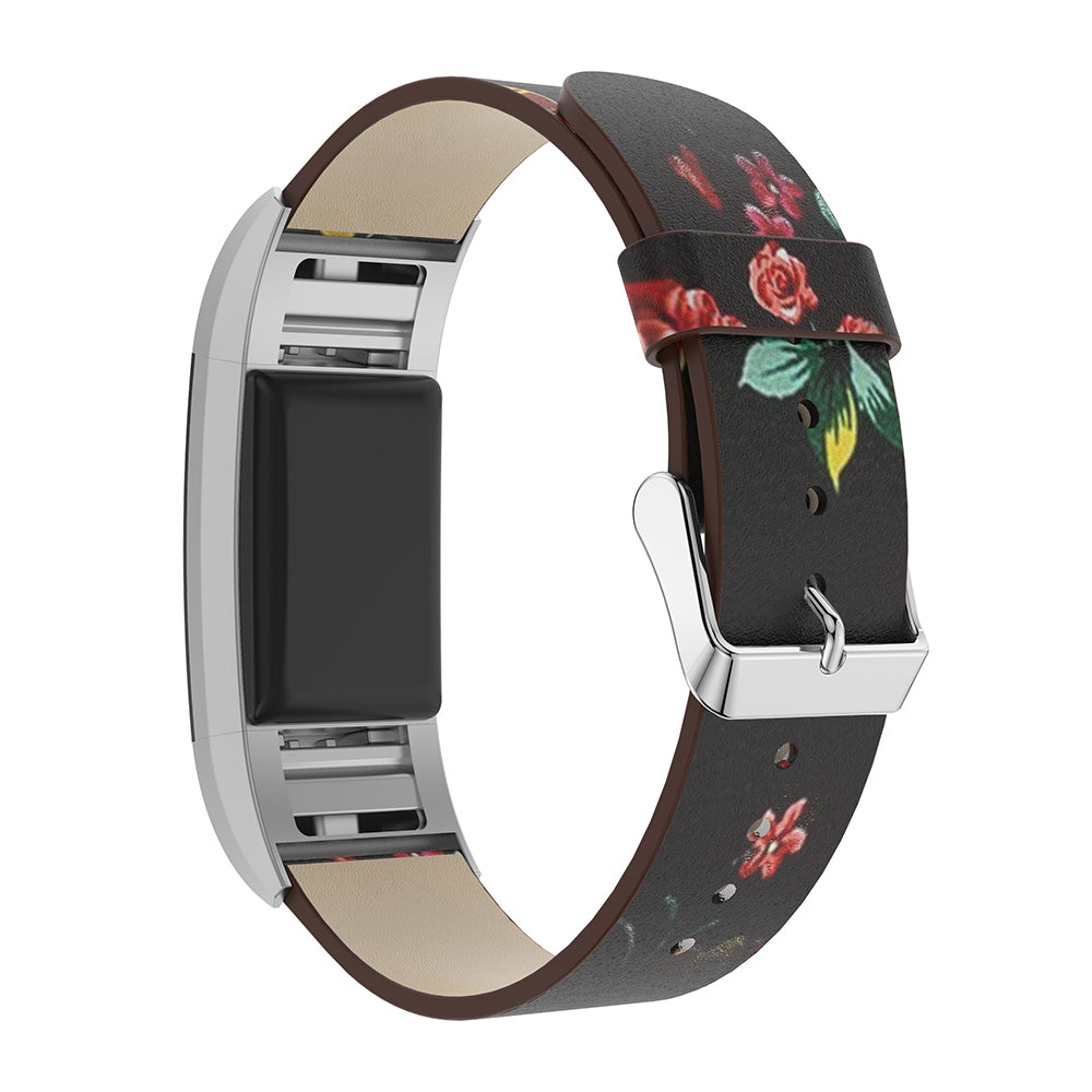 Leather Strap with Peonies for Fitbit Charge 2