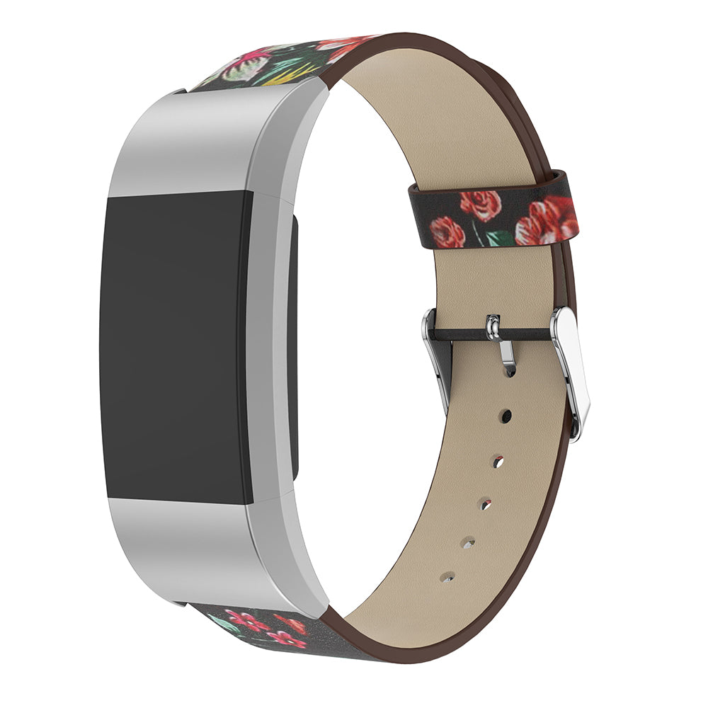 Leather Strap with Peonies for Fitbit Charge 2