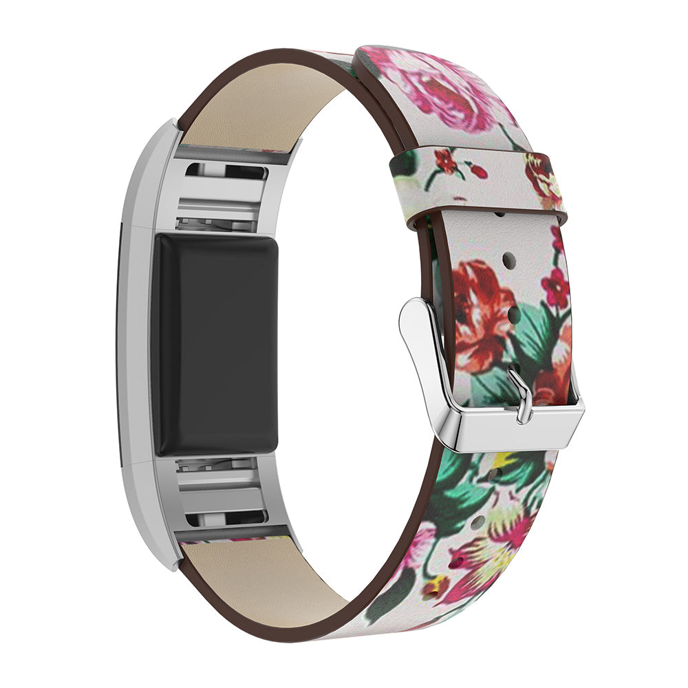 Leather Strap with Peonies for Fitbit Charge 2