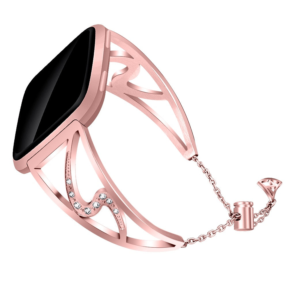 Stainless Steel Adjustable Bracelet with Rhinestone Embossed Ornamentation for Fitbit Versa & Versa 2