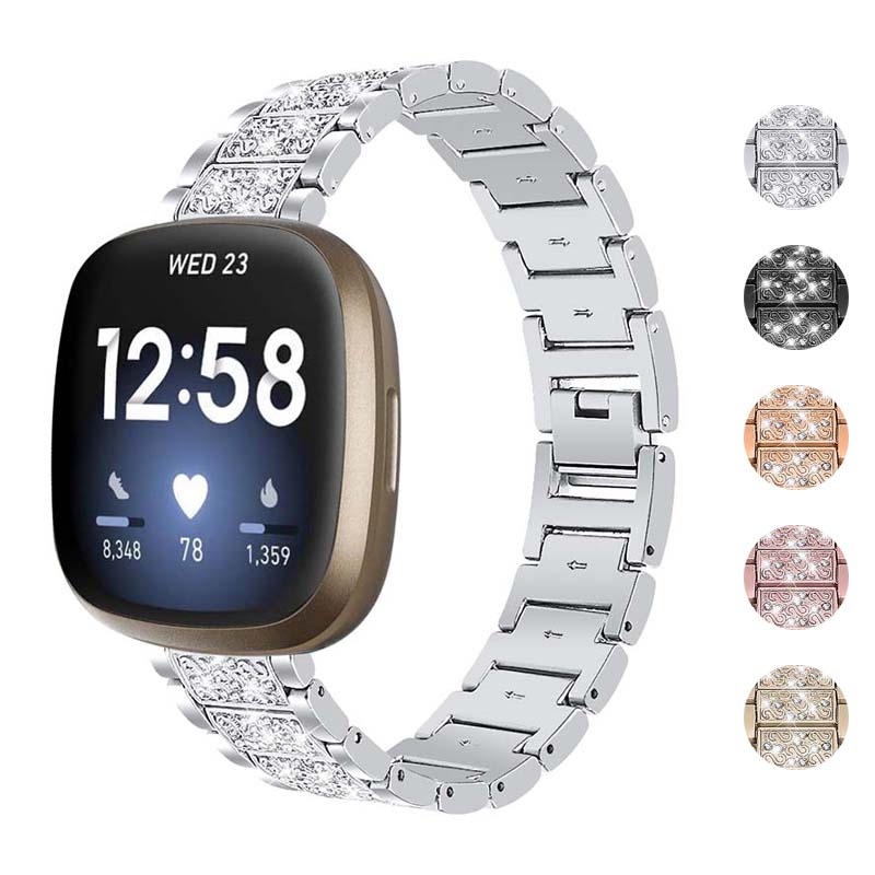 Stainless Steel Bracelet with Rhinestones for Fitbit Sense