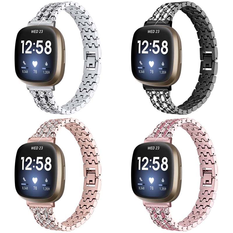Alloy Metal Bracelet with Rhinestones for Fitbit Versa 3