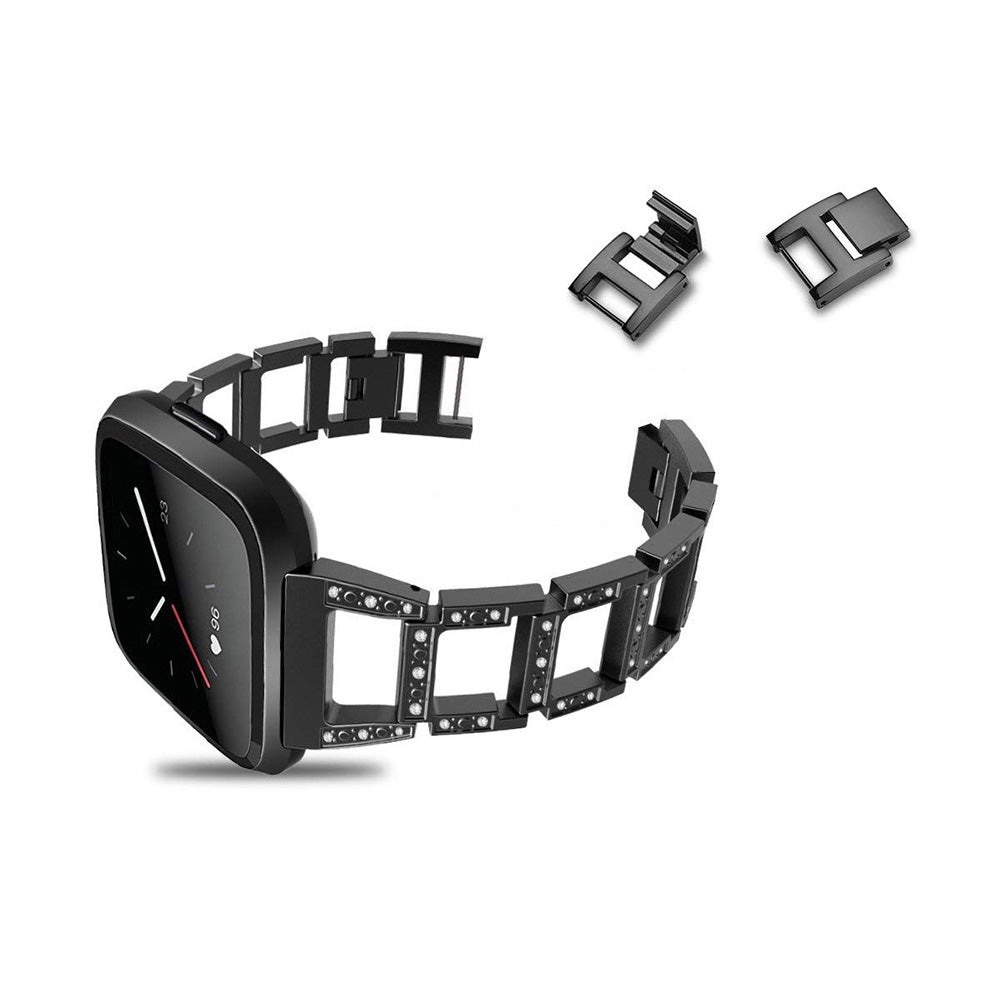 Square Link Alloy Bracelet w/ Rhinestones for Fitbit Versa & Versa 2