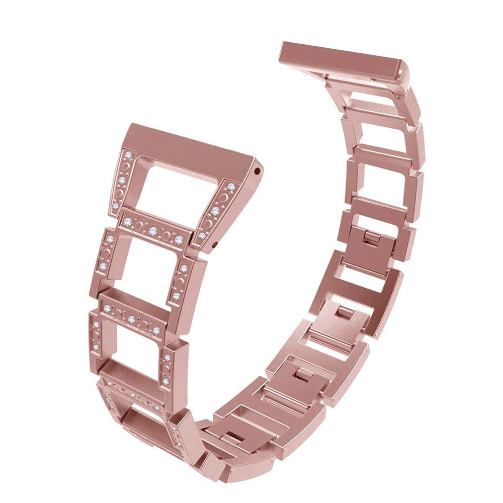 Square Link Alloy Bracelet w/ Rhinestones for Fitbit Versa & Versa 2