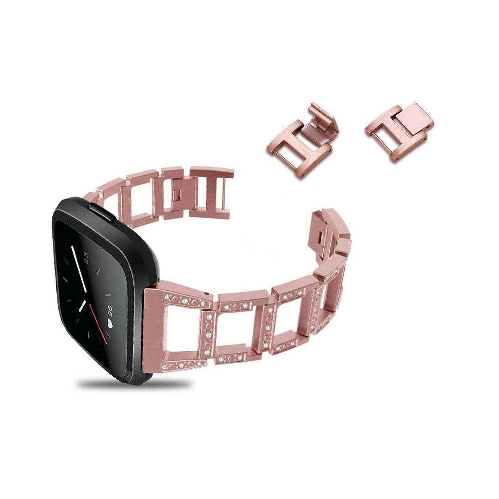Square Link Alloy Bracelet w/ Rhinestones for Fitbit Versa & Versa 2
