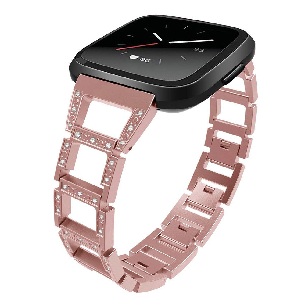 Square Link Alloy Bracelet w/ Rhinestones for Fitbit Versa & Versa 2