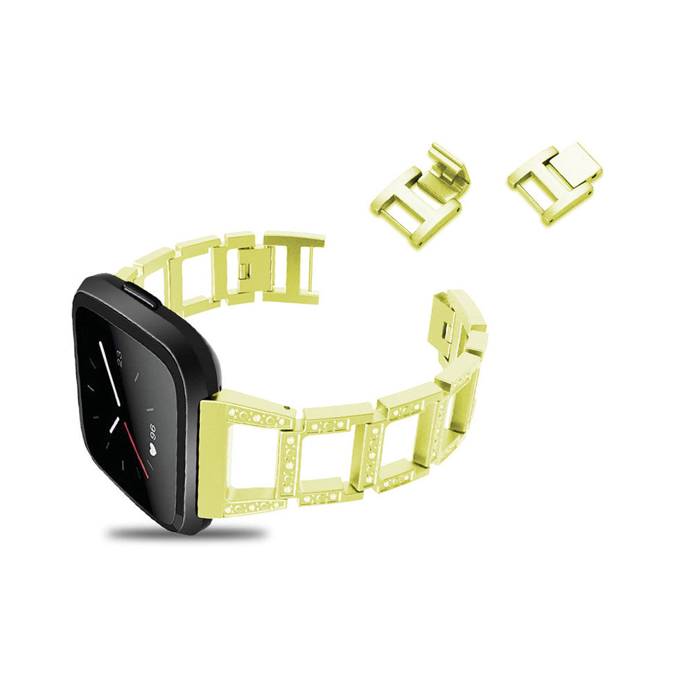 Square Link Alloy Bracelet w/ Rhinestones for Fitbit Versa & Versa 2