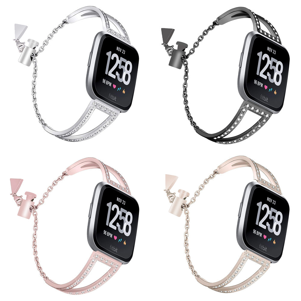 Stainless Steel Adjustable Bracelet with Rhinestone Embossed Ornamentation for Fitbit Versa & Versa 2