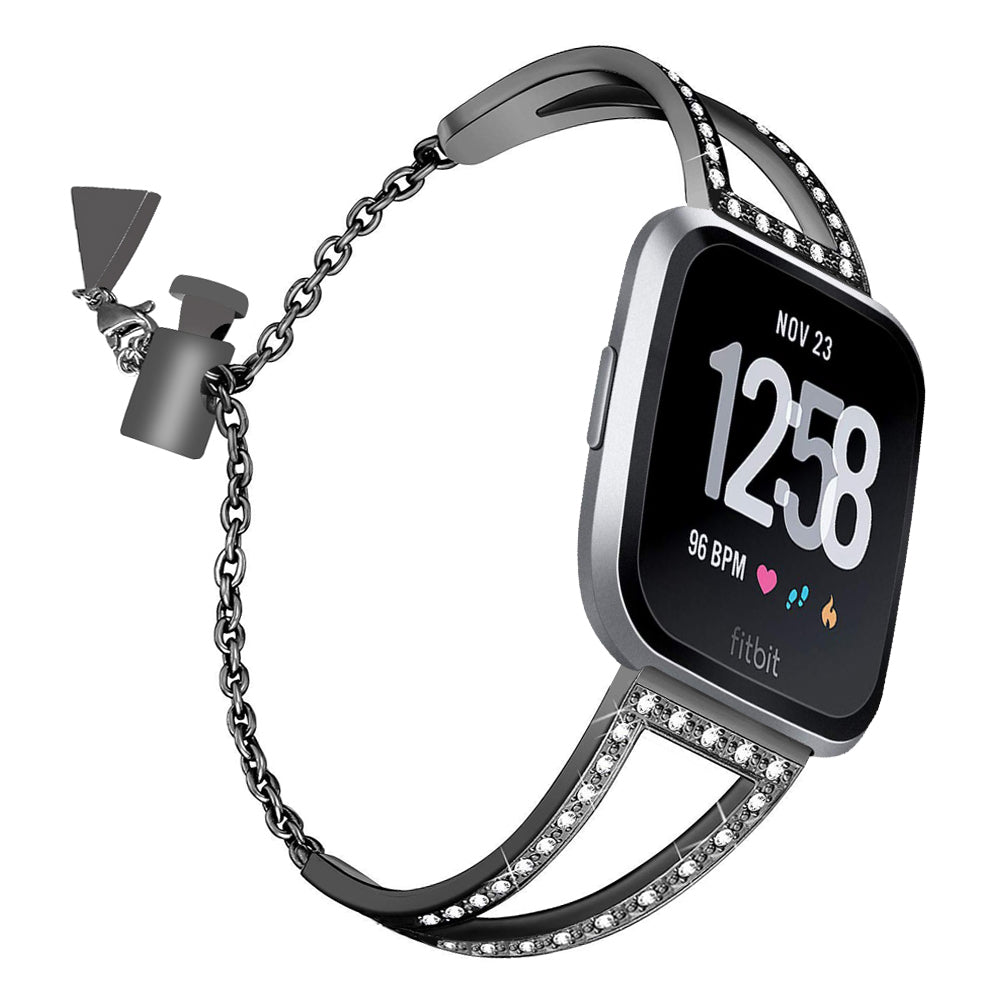 Stainless Steel Adjustable Bracelet with Rhinestones for Fitbit Versa & Versa 2