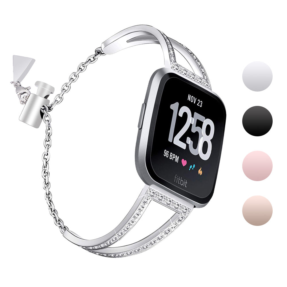 Stainless Steel Adjustable Bracelet with Rhinestone Embossed Ornamentation for Fitbit Versa & Versa 2