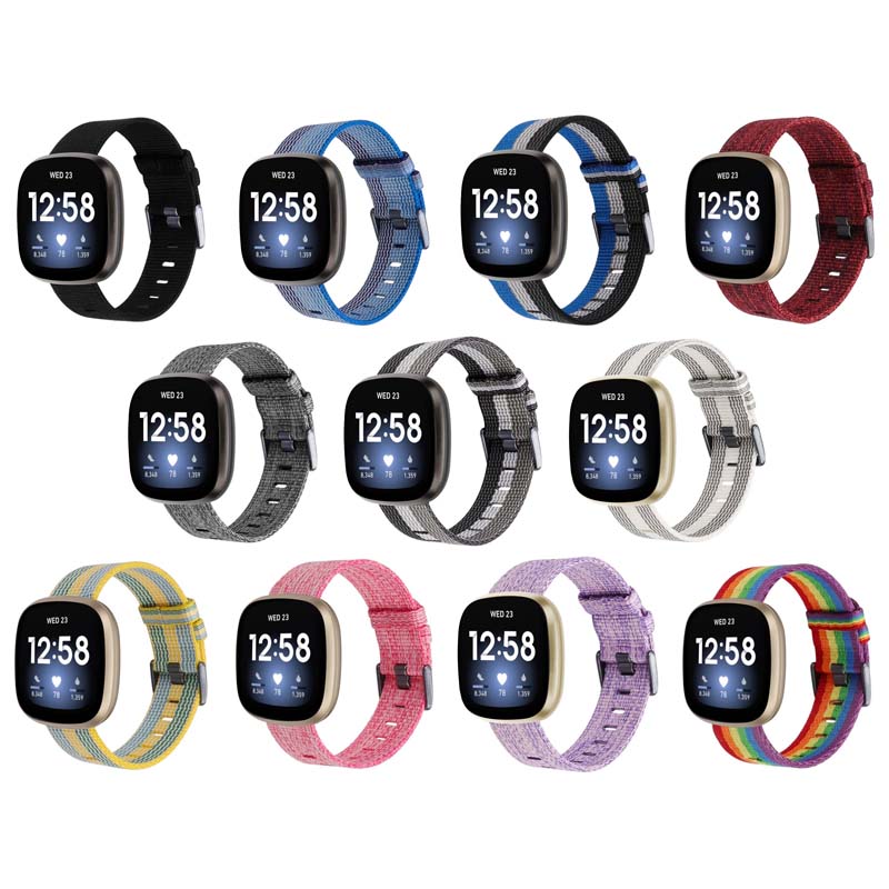 Canvas Strap with Polished Silver Buckle for Fitbit Versa 3