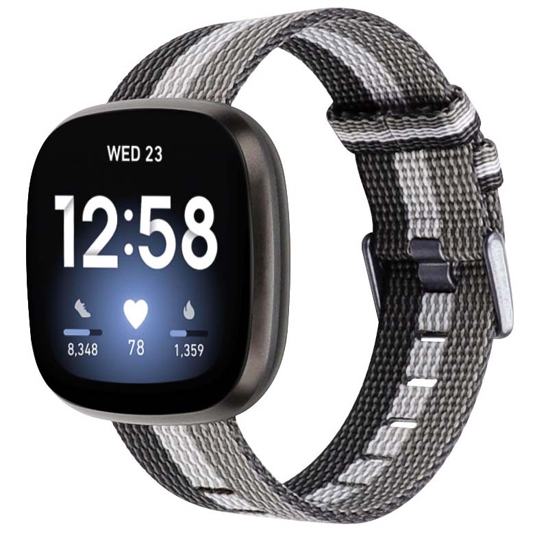 Canvas Strap with Polished Silver Buckle for Fitbit Versa 3