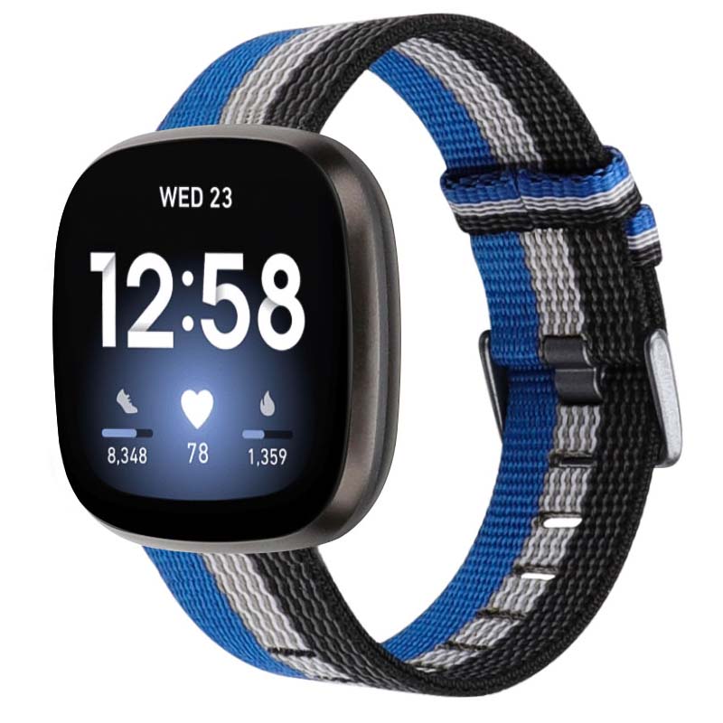 Canvas Strap with Polished Silver Buckle for Fitbit Versa 3