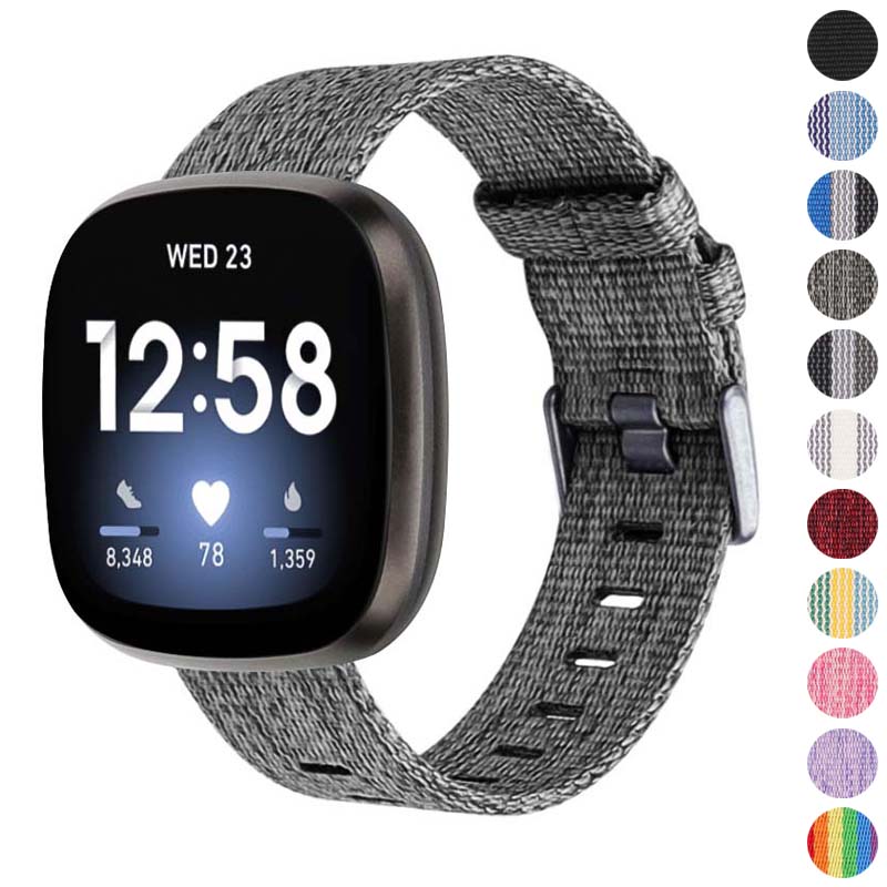 Canvas Strap with Polished Silver Buckle for Fitbit Versa 3