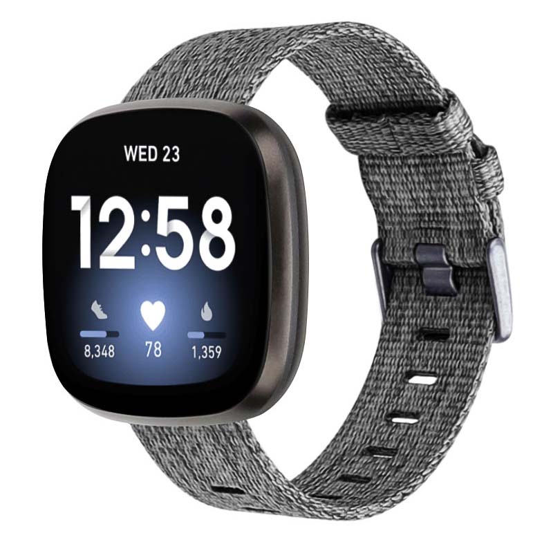 Canvas Strap with Polished Silver Buckle for Fitbit Versa 3