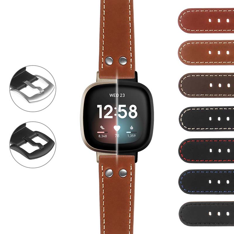 DASSARI Leather Pilot Strap w/ Rivets Fitbit Charge 4 & Charge 3