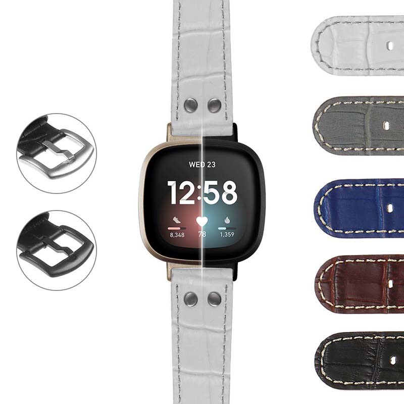 DASSARI Croc Embossed Leather Pilot Strap w/ Rivets for Fitbit Charge 4 & Charge 3