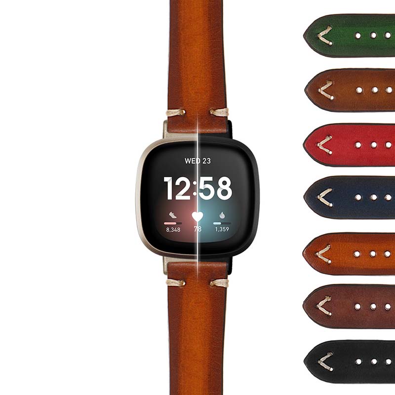 Hand-Stitched Vintage Faded Leather Strap for Fitbit Charge 4 & Charge 3