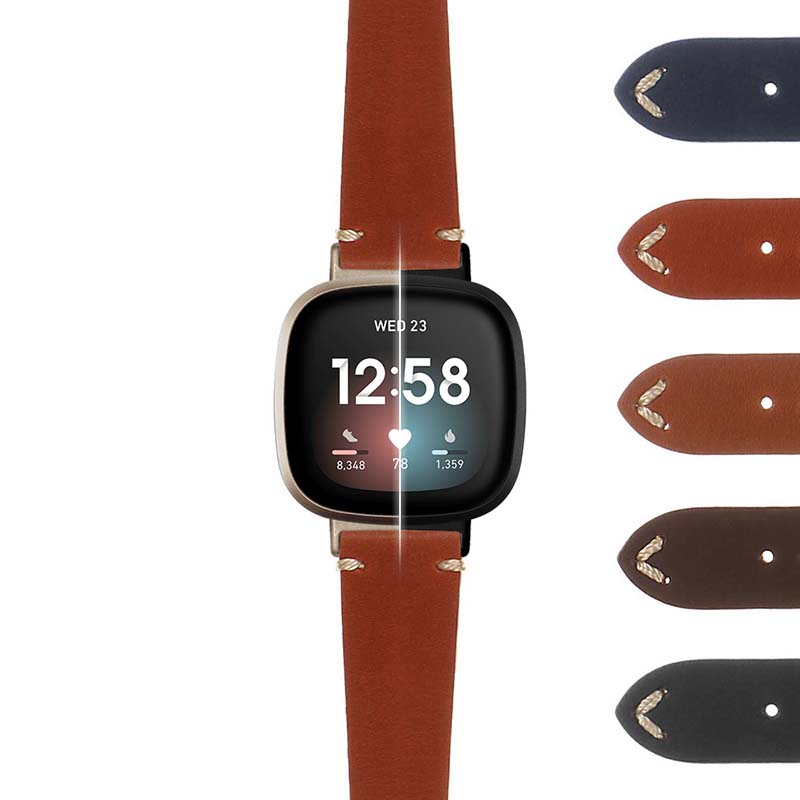 DASSARI Hand-Stitched Classic Leather Watch Strap for Fitbit Sense