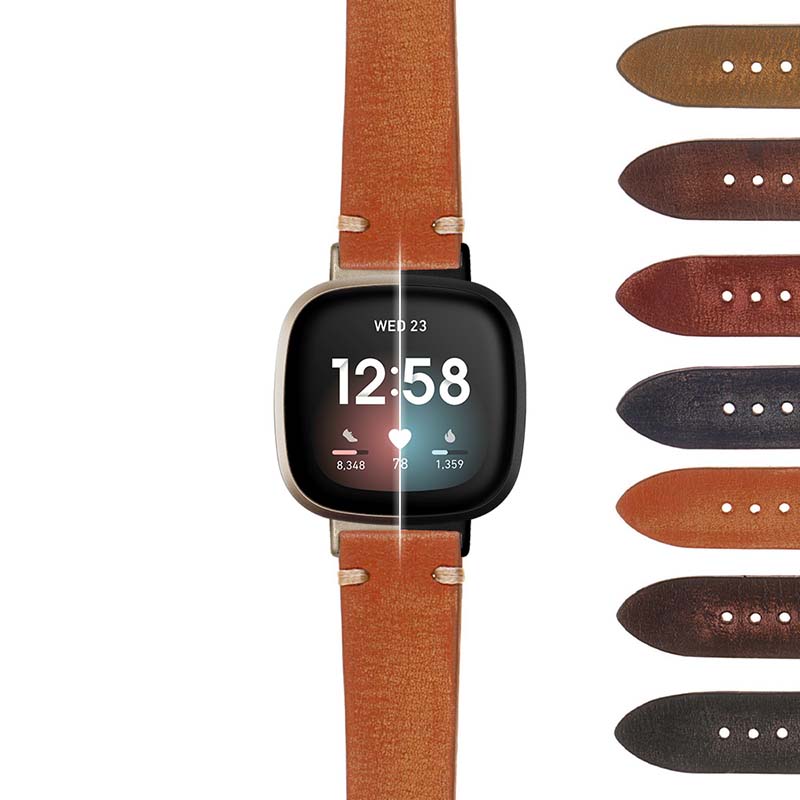 Hand-Stitched Vintage Washed Leather Strap for Fitbit Sense