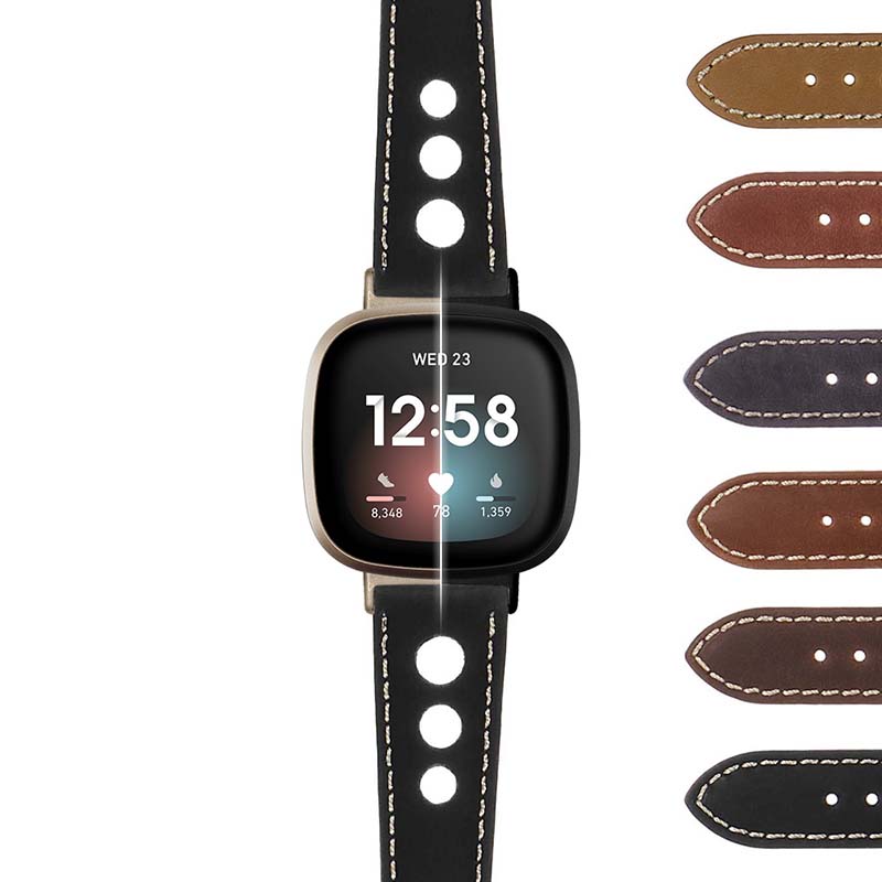 DASSARI Carrera Distressed Leather GT Rally Strap for Fitbit Sense