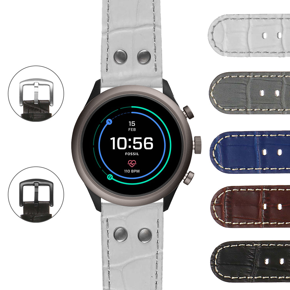 DASSARI Croc Embossed Leather Pilot Strap for Fossil Gen 5 Smartwatch