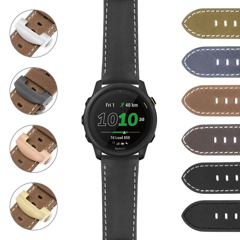 DASSARI Vintage Leather Strap w/ Black Deployant Clasp for Apple Watch